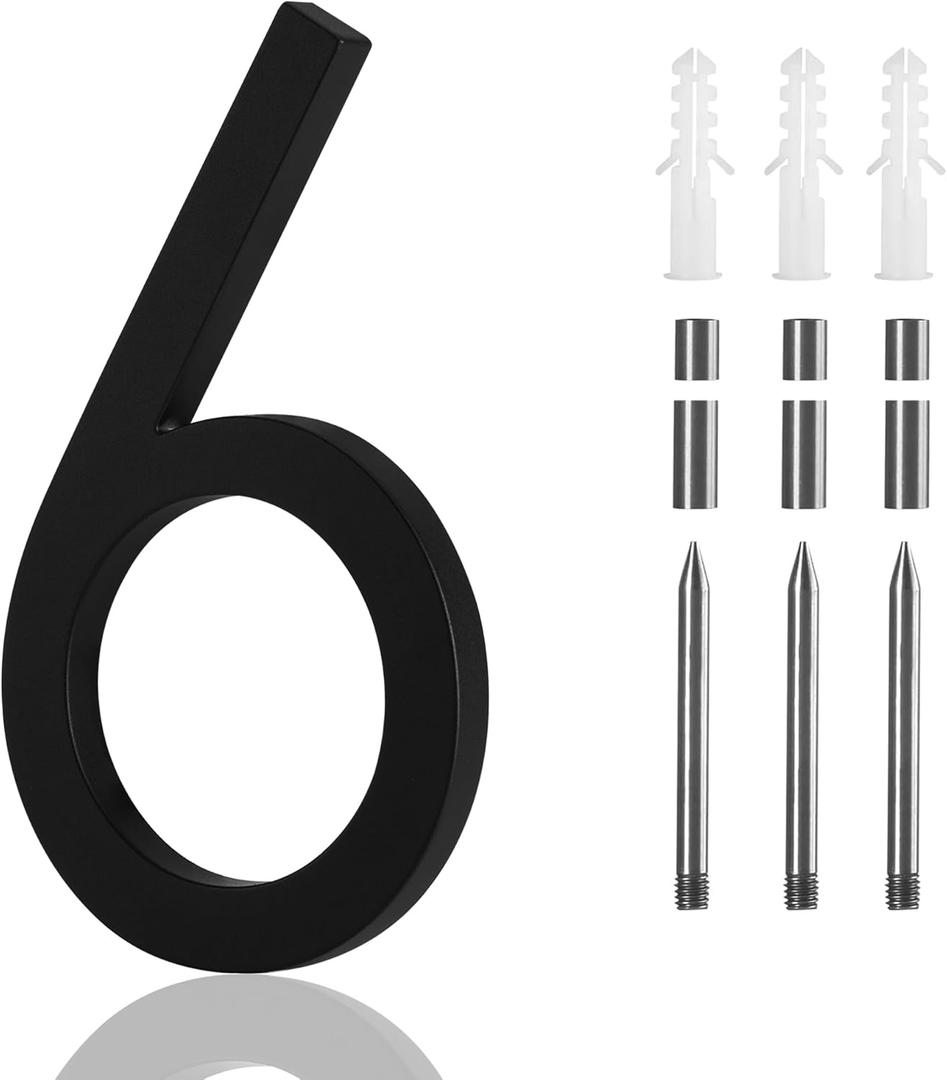 9 Inch House Numbers For Outside Modern, Metal Large Address Numbers For House Outdoor Matte Black Floating Flush Mount Zinc Modern Address Numbers 9