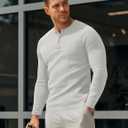 Men's Cotton Muscle Henley Shirts Slim Fit Long & Short Sleeve T-Shirt Stretchy Casual Stylish Ribbed Tee (White, XXL)