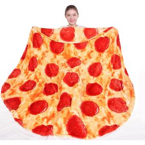 mermaker Pepperoni Pizzas Blanket 71 inches for Adult Kids, Realistic Pizzas Throw Blanket Funny Gifts for Women Men Teen Boy Girl, 285 GSM Soft Flannel Food Blanket for Christmas Birthday Gifts-Red