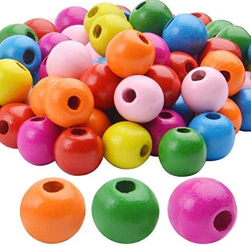 Wooden Beads Bulk,100pcs 16mm Wooden Beads Colourful Wood Beads Loose Round Balls with 5mm Hole for Arts Crafts Jewelry DIY