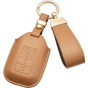 Leather Key Fob Cover for Honda with Key Chain, Upper Leather Key Cover Case Shell for Honda 2022-2026 Accord Civic CR-V HR-V Pilot SI EX EX-L