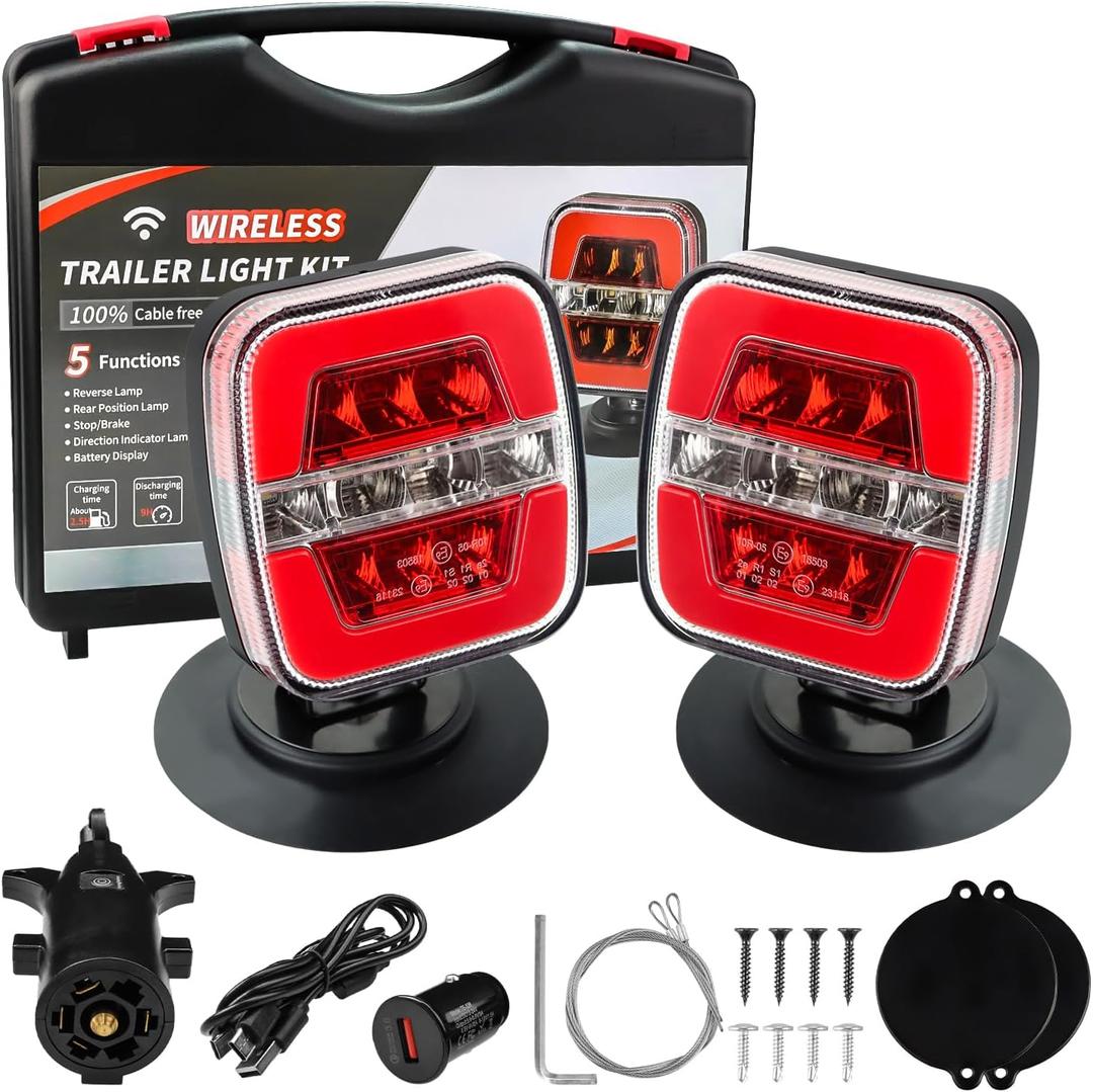 4 PIN Wireless Trailer Lights, Adjustable Magnetic LED Trailer Lights with Reflectors, [5 Modes] Magnetic Lights for Trailer, Rechargeable(Type C) Tow Tail Lights Kit for Trucks, RVs, Campers
