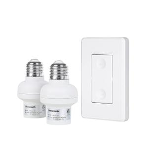 DEWENWILS Remote Control Light Bulb Socket, Wireless Light Switch for Pull Chain Light Fixture, E26 E27 Bulb Base, No Wiring, ETL Listed(1 Wall Mounted Switch+2 Socket)