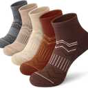 iCamter 5 Pairs Merino Wool Hiking Socks for Women Men Thick Cushion Quarter Ankle Athletic Running Socks (Beige, 5-9)