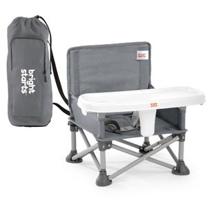 Bright Starts Pop 'N Sit Portable Booster, Indoor/Outdoor Use, Floor Seat with Feeding Tray, Grey, 6 Mos - 3 Yrs (Gray 2)