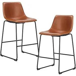 DUMOS 26 Inch Counter Height Bar Stools Set of 2, Modern Faux Leather High Barstools with Back and Metal Leg, Bar Chairs for Kitchen Island, Elegant Brown