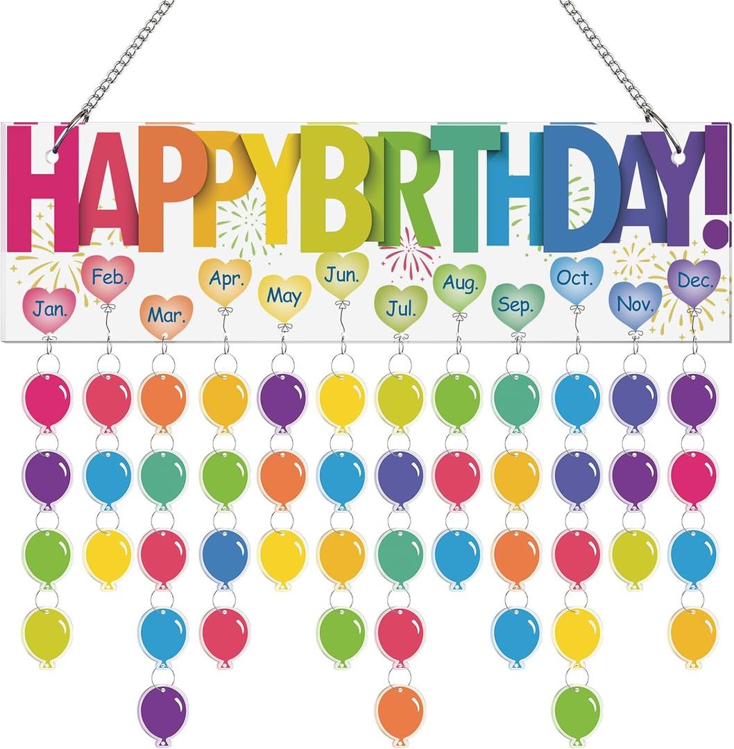 Eersida Classroom Birthday Calendar Wall Hanging Back to School Colorful Pastel Family Birthday Plaque with Tags Classroom Board Chart Reminder with 120 Tags for Nursery Kindergarten(Classic Color)