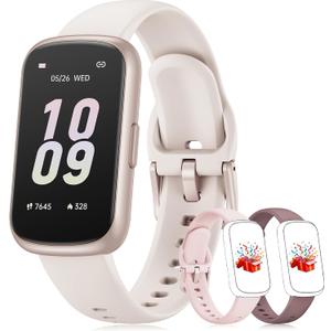 Fitness Tracker with 24/7 Heart Rate Monitor, Sleep Tracker - 3 ATM Waterproof Fitness Watch Calorie Step Counter Smart Watch Includes 3 Sport Bands for Android iOS Women Men, Mystic Rose/Starlight