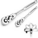 WORKPRO 2-Piece Flex Head Ratchet Set, 1/4", 3/8" Drive, 72-Tooth Ratchet with Chromium Plating Quick Release Reversible Design, 5 Degree Swing