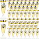 Sunnyray 40 Pack Plastic Graduation Champagne Flutes, 5 oz Disposable Plastic Champagne Glasses, Clear Toasting Cocktail Cups for Graduation Celebration Banquet Party Favors Supplies (Clear,Gold Rim)