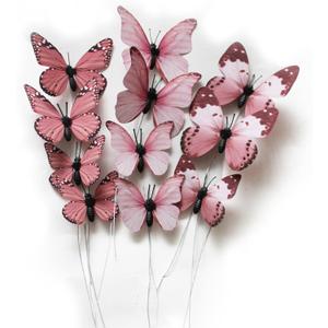12 Pack Butterfly Decorations, DIY 3D Butterfly Stakes Decor, 2 Sizes of Butterfly Ornament for Home Fake Flower Floral Supplies Tea Party Wedding Easter Christmas Spring Fall. (Light Pink 02)