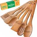 Riveira Dark Bamboo Wooden Spoons for Cooking 6-Piece, Apartment Essentials Wood Spatula Spoon Nonstick Kitchen Utensil Set Premium Quality Housewarming Gifts for Everyday Use