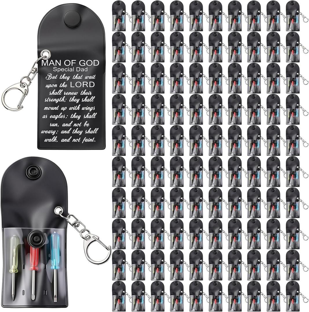 120 Sets Man of God Gift Bulk Mini Screwdriver Keychain, Christian Church Gifts for Dad, Portable Pocket Mini Screwdriver Keychain Set Father Tool Party Favors Religious Gifts for Adult Men