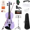 ADM Acoustic Violin for Kids Beginners, 4/4 Full Size Acoustic Violin Fiddle for Teens Students Violin Starter Kit with Hard Case, Shoulder Rest, Bow, Violin Music Stand and Strings,Purple