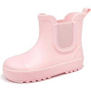 Motasha Rainboots Boots Girls Waterproof Toddler Rain Boots For Kids Pink Little Girls' Rain Boot Chelsea Ankle Rubber 6 Year Old Lightweight Outdoor Hiking Farm Muddy Park (Pink, 11 Little Kid)