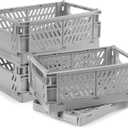 4 Pcs Collapsible Storage Crates, 10x6.5x4 inches Space-Saving Folding Containers, Stackable Plastic Boxes for Home Kitchen Office Bedroom Bathroom, Light Gray, Medium