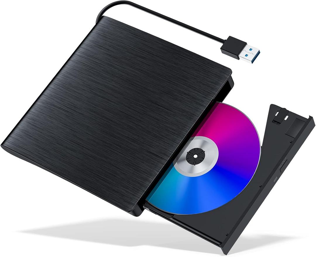 External CD/DVD Drive for Laptop USB 3.0 Burner +/-RW Portable DVD Player CD ROM Writer Reader Plug & Play for Windows Mac Linux PC (All in 1)