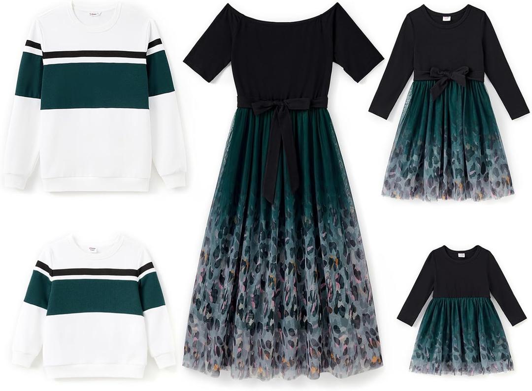 PATPAT Family Matching Outfits Dresses and Sweatshirt Fall Winter Off Shoulder Dresses and Long Sleeve Sweatshirt (Black, XL)