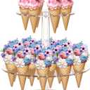 Acrylic Ice Cream Cone Holder, Waffle Sushi Hand Roll Stand, Double Layer Cone Display Stand for Birthday Parties, Weddings