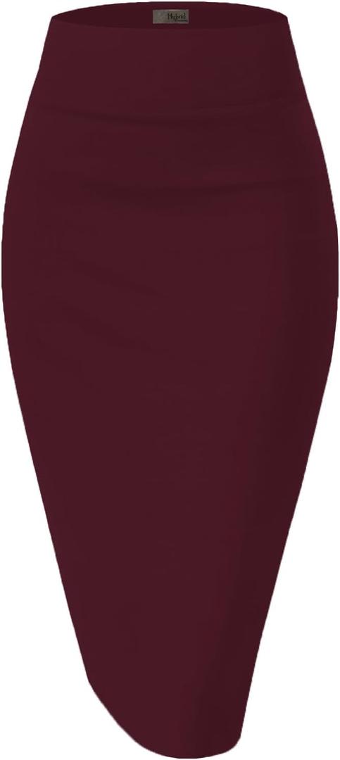 Hybrid & Company Women's Premium Nylon Ponte Stretch High Waist Pencil Suit Skirt Below Knee (2X, 1073t-wine)