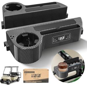 10L0L Golf Cart Armrest with Cup Holder Universal for EZGO Club Car Yamaha No Drilling Required Fits 1.0"/1-1/4" Square Tube Frame Premium Rear Seat Arm Rest with Phone Holder/Storage - Carbon Fiber