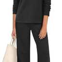ANRABESS Lounge Sets for Women 2 Piece Outfits Sweatsuit Set Fall V Neck Sweatshirts Wide Leg Pants Tracksuits Black Small (Black, S)