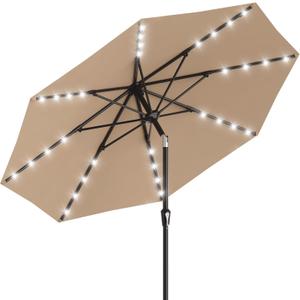 AreShark 9FT Patio Umbrella with Solar Lights, 32 Lighted Pool Umbrella w/Tilt and Crank, Outdoor Market Solar Umbrellas for Garden, Deck, Backyard, Pool and Beach, Beige
