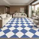 GarveeHome Large Area Rug 9x12 Navy Blue Living Room Checkered Washable Rug | Large Diamond Non Slip Backing Floor Mat Indoor Soft Thin Carpet for Bedroom Dining Room Playroom Nursery Home Decor