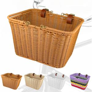 Bike Basket Front, Large Wicker Baskets for Bike, Hand-Woven Bicycle Basket with Iron Framework, Detachable Front Handlebar Bike Basket