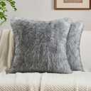 FUTEI Pack of 2 Faux Raccoon Fur Plush Throw Pillow Covers 18x18 Inch Soft Fluffy Farmhouse Decorative Cushion Case Modern Luxury Accent for Couch Bed Living Room, Grey White