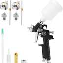 Mini HVLP Air Spray Gun Kit, with 0.8mm & 1.0mm Nozzles&125cc Cup, Small Automotive Paint Sprayer, Paint Guns Touch Up Detail Spot Repair, for House Painting, Furniture, Cars (Black)