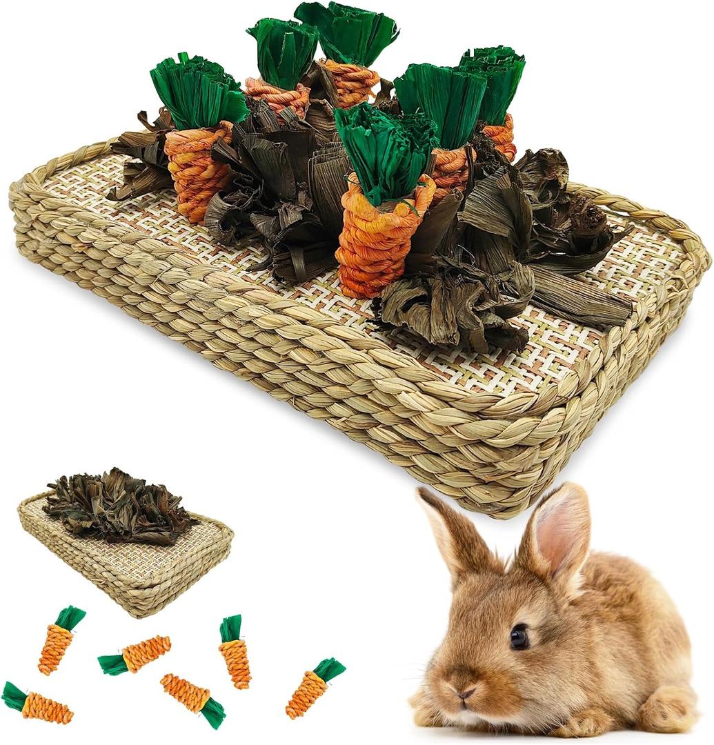 Hamiledyi Pet Fun Bunny Chew Toy Rattan Grass Scratcher Rabbit Enrichment Climbing Play Carrot Digging Toys for Bunnies Rabbits Guinea Pigs Parrots Ferret Hedgehog Squirrel and Other Rodents