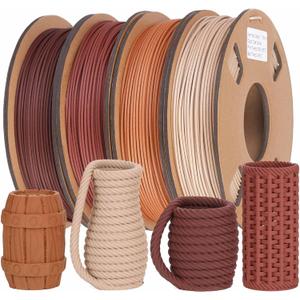 30% Real Wood Fiber 3D Printer Filament Bundle, 3 D PLA Printing Print Filament 1.75 mm, +/-0.03mm & 2.2 lbs, Walnut, Oak, Cherry, Teak, 250g X 4 Pack