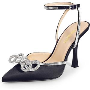 DREAM PAIRS Women's High Heels Destiny Closed Toe Strappy Heels Sexy Rhinestone Ankle Strap Pumps Wedding Bridal Party Dress Shoes Destiny (7.5, Black)
