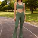 Sunzel Mini Flare Leggings for Women V Crossover Mid Rise Workout Flared Yoga Pants with Tummy Control and Wide Leg (Green)