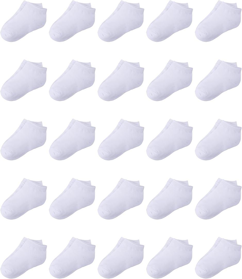 Duufin Toddler Socks, 25 Pairs Kids Baby Low Cut Half Cushion Ankle Socks for Toddler Boys Girls, 4-6 Years, White
