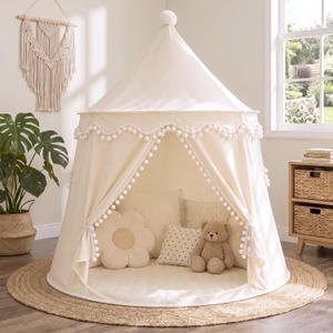 Kids Play Tents, Breathable Cotton & Hemp Playhouse Princess Tent with Star Lights for Childrens and Toddlers,Suitable for Kids Room and backyart