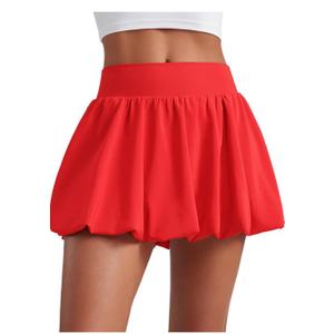 Bubble High Waisted Tennis Skirts for Women Casual Athletic Mini Ruffled Hem Balloon Skort with Side Pockets, M