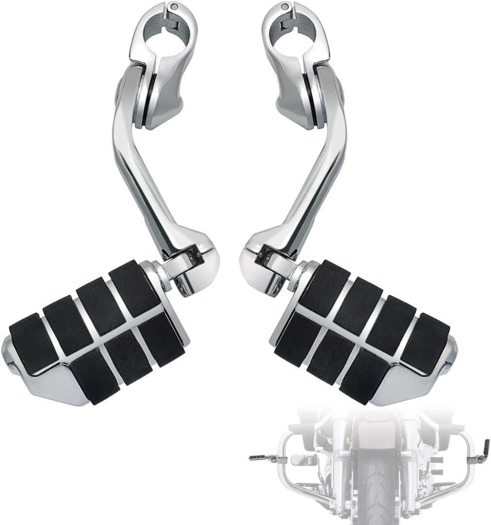 FOVPLUE 1.25" Highway Footpegs,Long Angled Adjustable Highway Pegs w/Mounts for Harley Touring Street Glide Electra Glide Road King Softail CVO Dyna Trike VRSC Sportster w/1-1/4" Engine Guard,Chrome#2