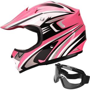 JAGASOL DOT Youth Motocross Offroad Street Dirt Bike Helmets for Kids 8-18,BMX MX ATV Helmet with Goggles DOT Approved(Pink,S)