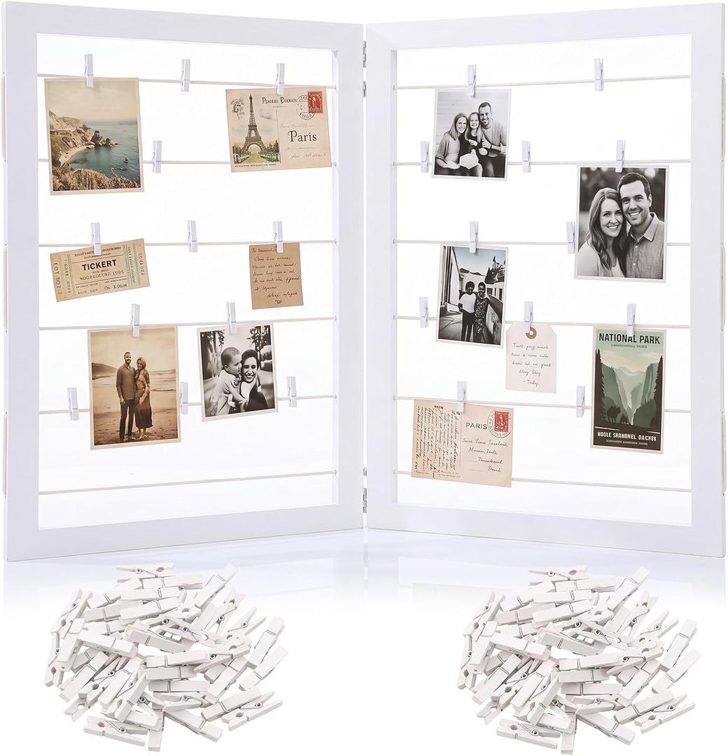 Geelin Photo Display Board with Clip, 2 Panel, White, 36 x 24 Inch
