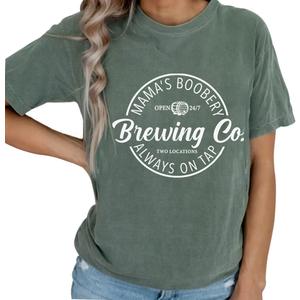 Women Maternity Shirt Comfort Colors Breastfeeding Nursing Friendly Zip Tshirt Mama's Boobery Always On Tap Tops (X-Large, Green)