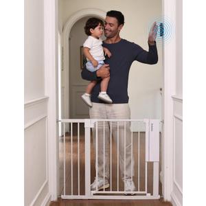 Babelio Smart Baby Gate with Auto-Unlock/Close, Pressure Mounted No Drill for Doorways/Top of Stairs. Pet/Dog Door Wide Walk Thru w/Infrared Sensor & Instant Safety Alert (White, 30.3-47.2" W, 30" H)