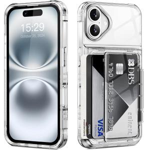 ACANDYA for iPhone 16 Plus Case Wallet Clear Protective Phone Case with Credit Card Holder Heavy Duty Protection Shockproof Anti-Scratch Anti-Yellow Cover for iPhone 16 Plus 6.7 inches Transparent