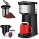K Cup Coffee Maker, Single Serve coffee machine or Ground Coffee Machine 2 in 1, 6 to 14 Oz Brew Sizes, Mini One Cup Coffee Maker with Self cleaning Function, Fits Travel Mug, Black