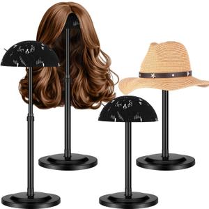 Geelin 4 Pack Wig Stand 9.8"-18.9" Adjustable Height Wig Head Holder Non Slip Portable Hat/cap Display Stand for Multiple Wigs (Black)