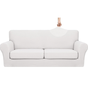 YEMYHOM Latest Checkered 3 Pieces Couch Covers for 2 Cushion Couch High Stretch Sofa Cover with 2 Extra Large Seat Cushion Covers Anti Slip Elastic Slipcovers (XL Loveseat, White), 71"-91"(2 CUSHIONS)