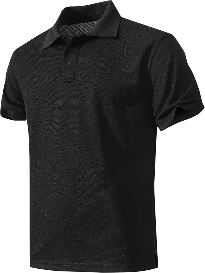 Men's Quick-Dry Active Polo Shirts Short Sleeve Performance for Golf Tennis Daily Casual Collared T-Shirt (Large, Black)