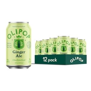 OLIPOP Prebiotic Soda Pop, Ginger Ale, Pantry Pack Packed with Prebiotics, Fiber, and Botanicals, Gluten Free, GMO Free, 12oz (12-Cans) Best By March 23, 2027