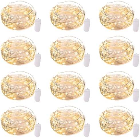 Brightown 12 Pack LED Fairy Lights Battery Operated String Lights - 7ft 20LED Waterproof Silver Wire Firefly Starry Moon Lights for DIY Crafts Wedding Table Centerpieces Party Bedroom Christmas